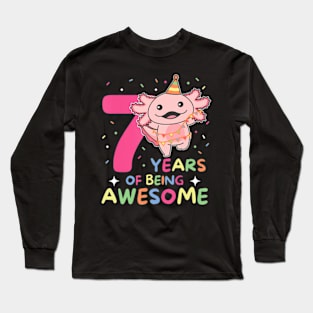 Axolotl For 7Th Birthday Children Seven Years Old Axolotl Long Sleeve T-Shirt